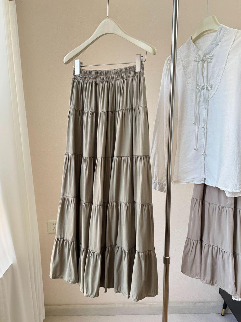 2026 New Korean Style High Waist Flowy Tiered Patchwork Skirt for Women