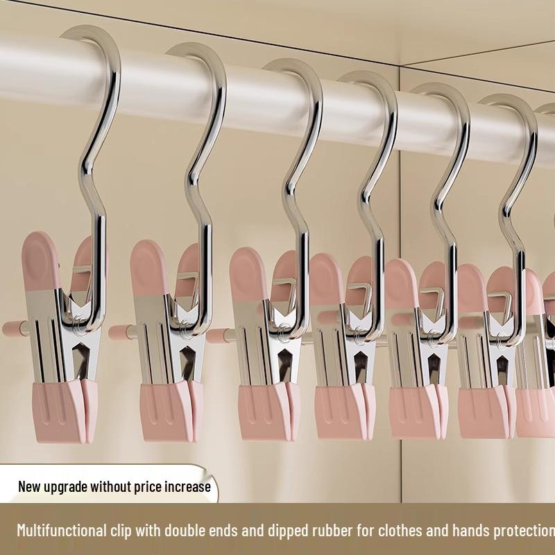 

Stainless Steel Drying Rack with Hook and Clips - 5-Piece Set for Socks and Clothes Double-Headed Anti-Scratch PVC Coated
