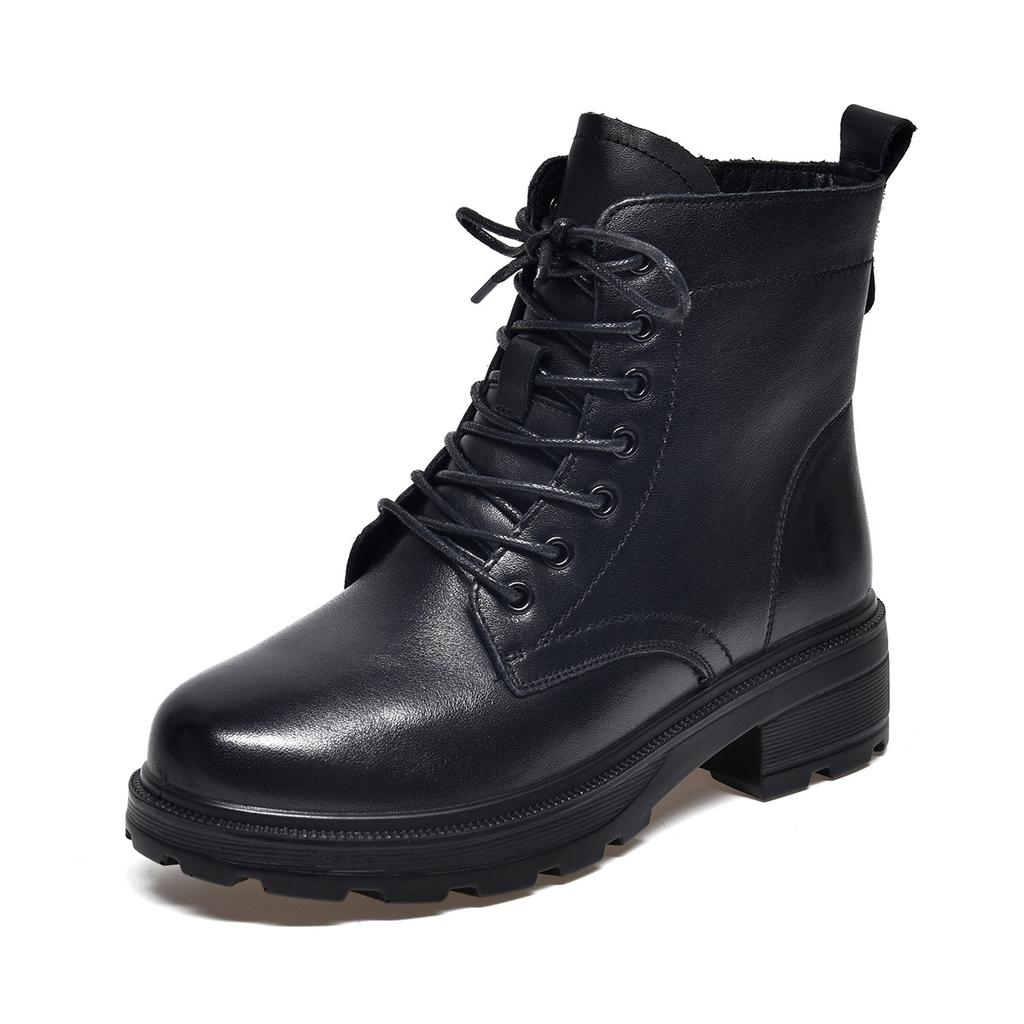Round head Martin boots women's lace-up short boots basic first-layer cowhide women's cotton boots leather boots