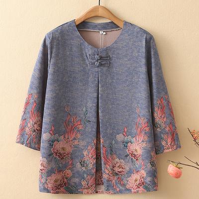 Plus Size 2XL-7XL Elegant Oversize Shirts for Women Tops Loose Vintage Blouse Summer Middle-aged Women's Clothing