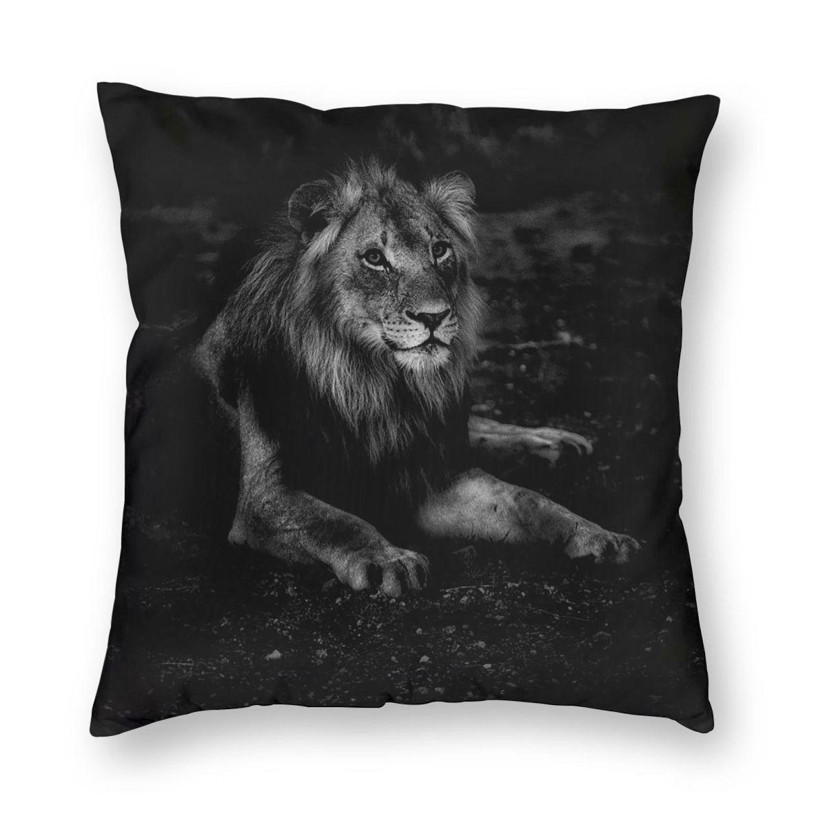 

Four Animal Head Lion Tiger Black Panther And Wolf Square Pillowcase Pillow Cover Cushion Throw Pillow for Home Sofa Living Room 12x12Inch