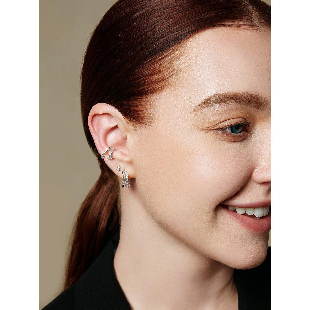 Sparkle Double 925 Silver Hoop Earrings E056-05H