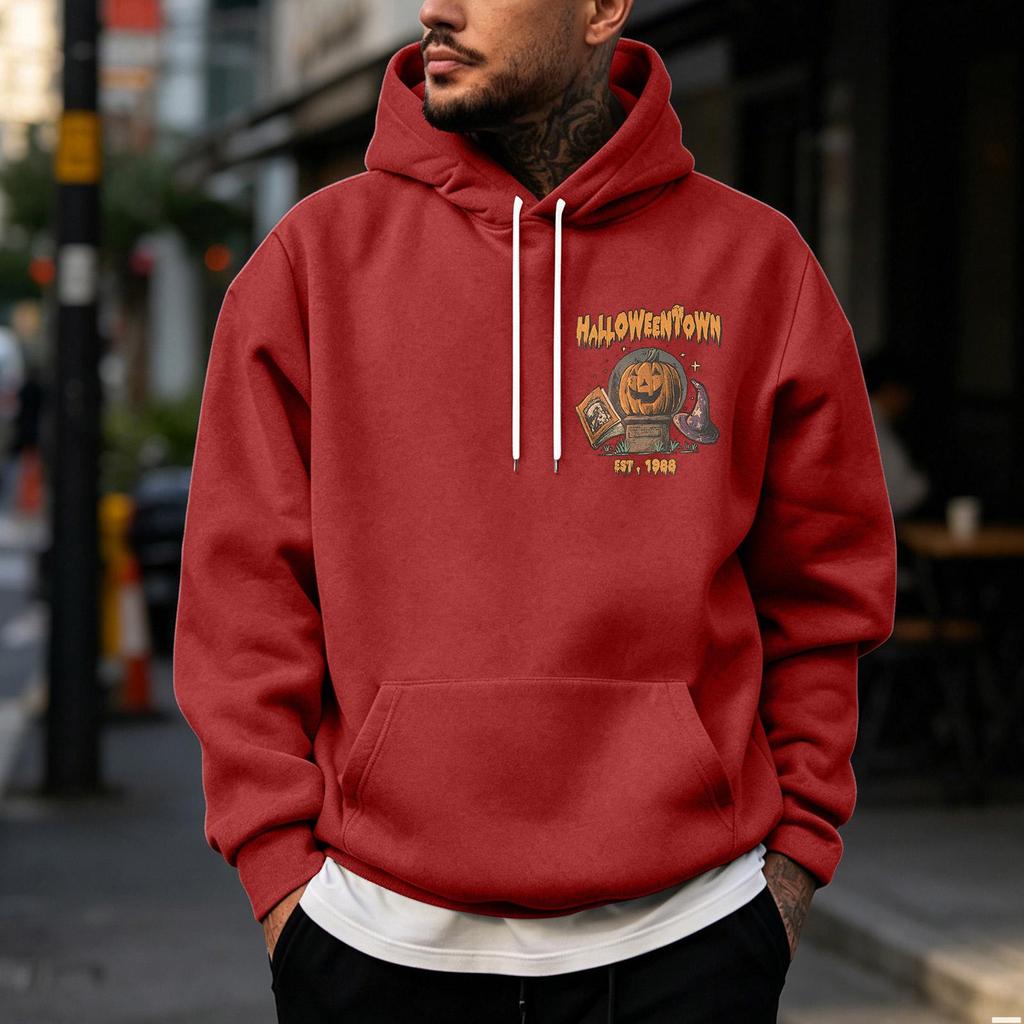 Men's Halloween Printed -Lined Pullover Hoodie for Casual Wear