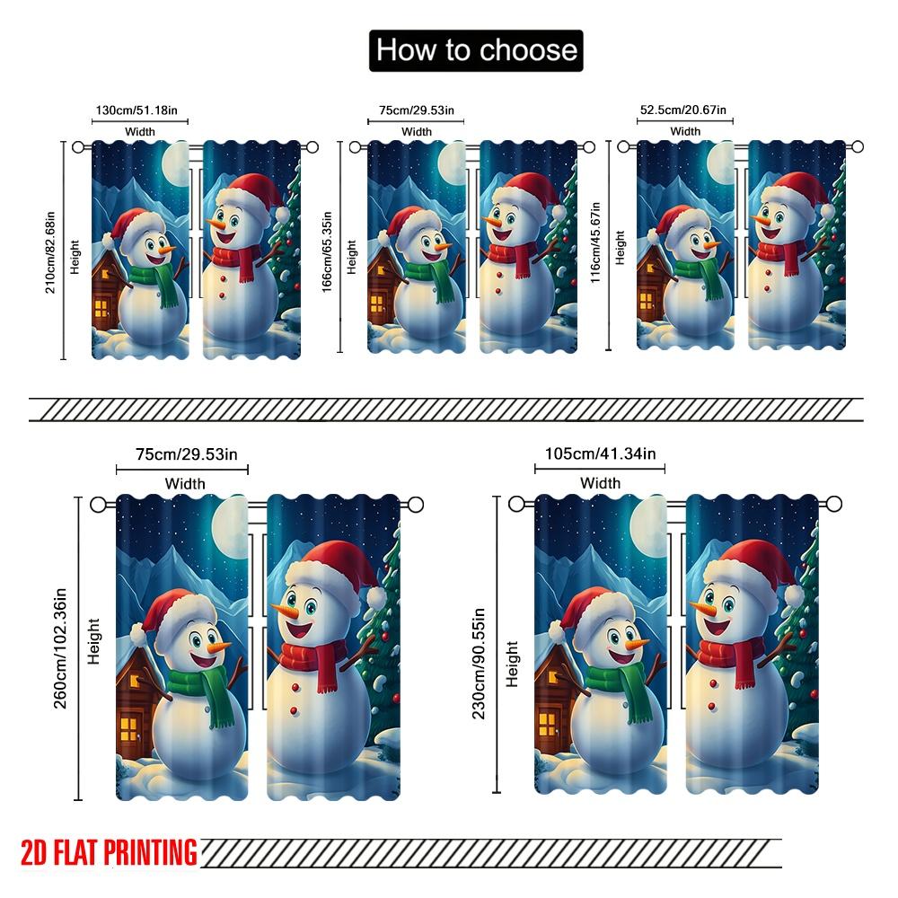 2pcs,2D Plane Printing Curtains Cute Snowmen Winter Christmas Durable Polyester (without Rod) Room Decor Use for Living Room,