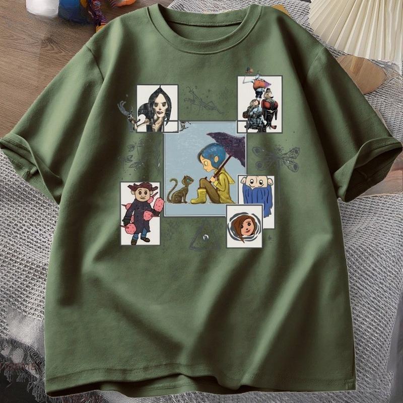 Vintage Halloween Coraline Tshirt for Unisex Women Casual Short Sleeve T Shirt Unisexs Cltoting Harajuku Y2k Clothes Streetwear