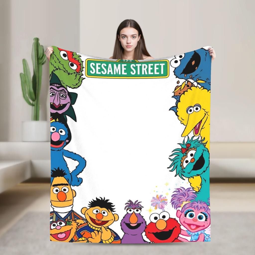 Warm Soft Blanket Travel Office Cookie Monster Elmo Throw Blanket  Flannel Bedspread For Outdoor Funny Sofa Bed Cover
