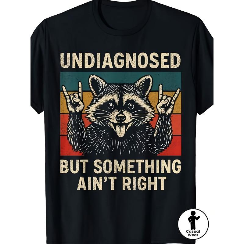 

Men s Raccoon T-Shirt- Undiagnosed but Feeling Off Retro Design with Raccoon Peace Gesture, Moisture-Wicking Comfortable Fit Casual Sportswear 2XL чёрный