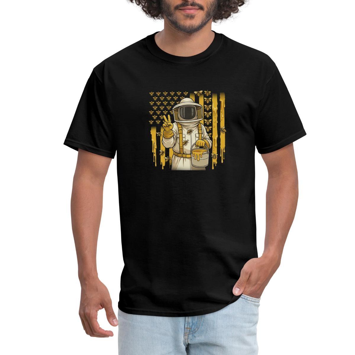 Beekeeping Usa American Flag Honey Flag Bee Men s T-Shirt XL