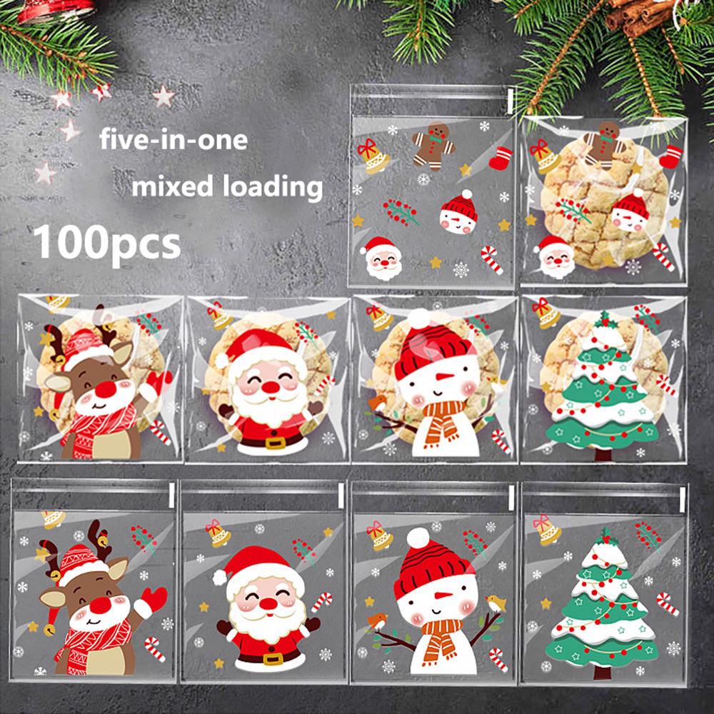 100 Pcs Variety Pack: Christmas OPP Self-Adhesive Bags for Sweets, Snacks, Cookies & Pastries
