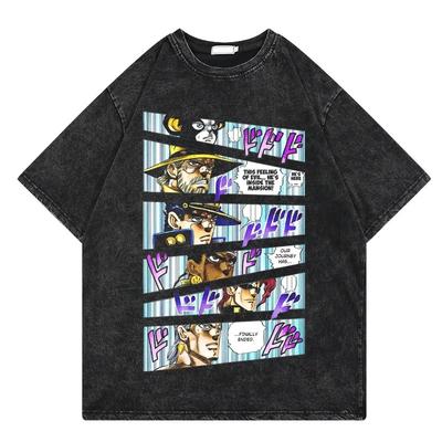 Anime Jojo Bizarre Adventure T-Shirt Grafischer Druck Gewaschene T-Shirts Herren Damen Mode Kurzarm Lässig Locker Y2k Baumwoll-Oberteile