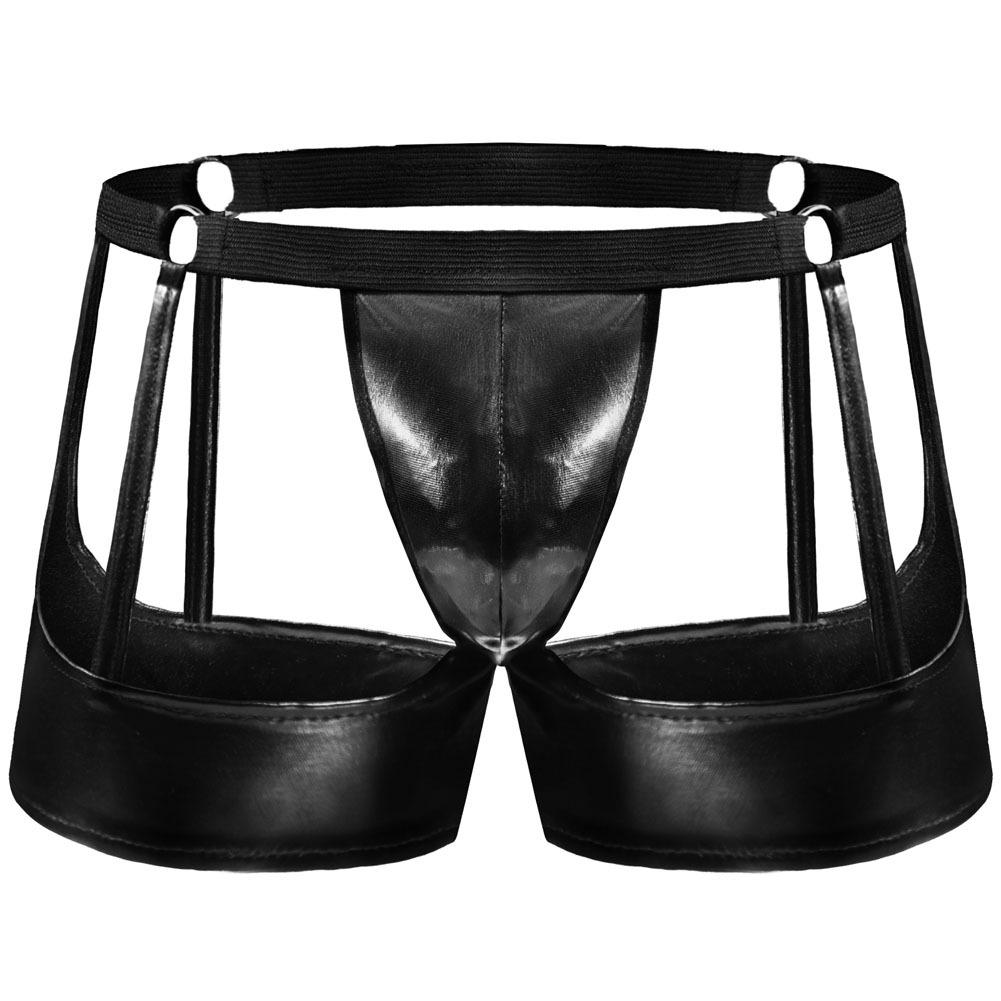 Men Low Rise Faux Leather Underwear Erotic Male Panties
