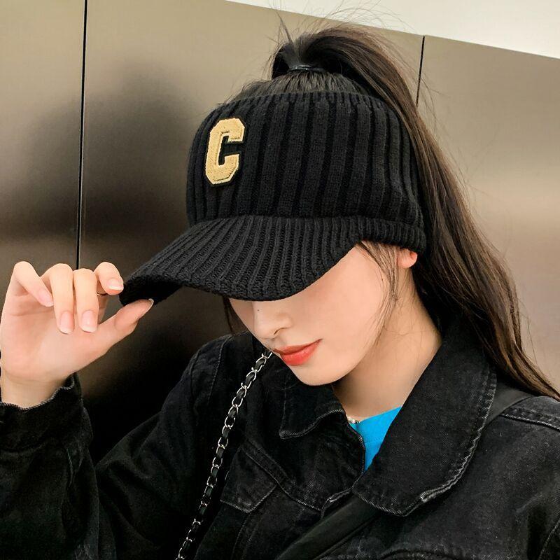 C letter empty top knitted cap women's autumn and winter outdoor running fashion versatile warm wool cold baseball cap
