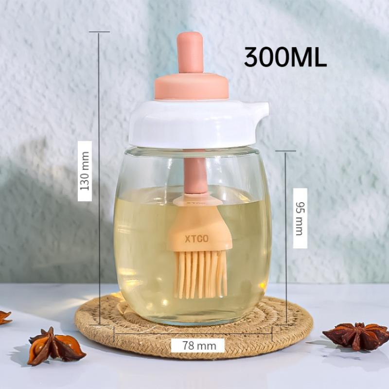 Glass Oil Bottle with Brush Large Capacity Kitchen Essential for Baking BBQ Silicone Oil Dispenser