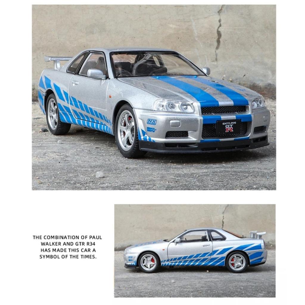 1/24 Nissan Skyline Ares GTR R34 Model Mașină Sport Aliaj Diecasts Metal Vehicule Mașină de Curse Model Sunet Lumină Jucării pentru Copii Cadou
