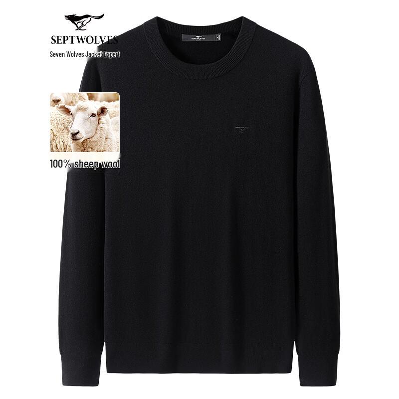 SEPTWOLVES Men's 100% Merino Wool Round Neck Sweater