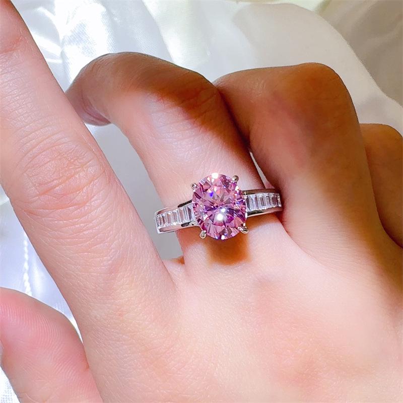 3 Carat Egg-Shaped Pink Moissanite Ring for Women - European American Fashion Size 9