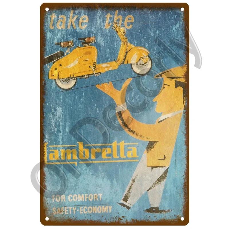 Lambretta Motor Plaque Metall Vintage Blechschild Shabby Chic Dekor Metallschilder Vintage Bar Dekoration Metall Poster Pub Metallplatte