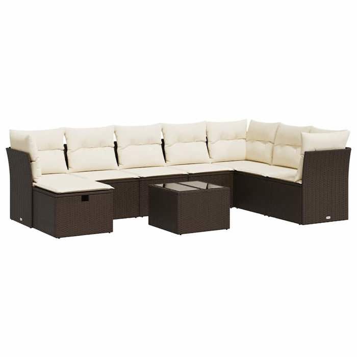 VidaXL Salon de jardin avec coussins 9 pcs marron résine tressée 3325349