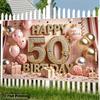 2D flat banner 1 piece 8.0x6.0 feet Pink 50th Birthday Celebration Background Cloth Golden "HAPPY 50TH"DJH