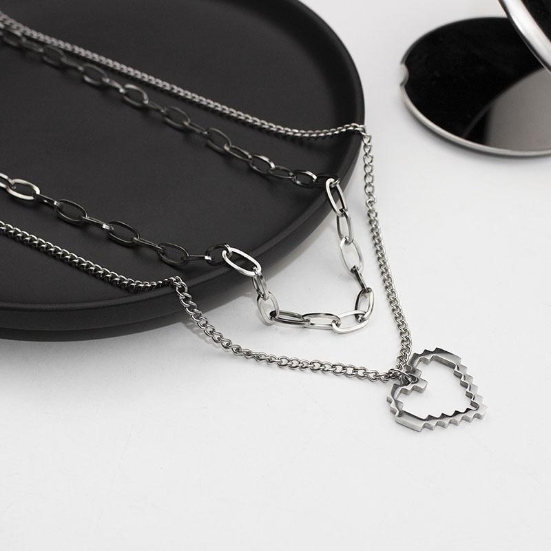 Trend fashion double-layer stacked wearing hollow love necklace new trendy niche personality men's and women's hip-hop collarbone chain