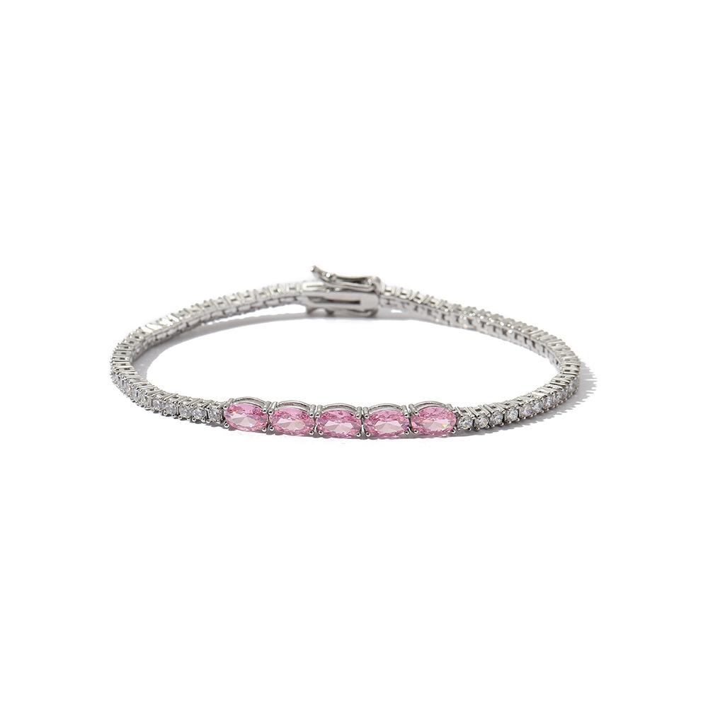 Rosa Oval Messing Mikro-Pavé Zirkonia Tennisarmband Damen Glänzend Bling Mode Handgelenkkette Schmuck