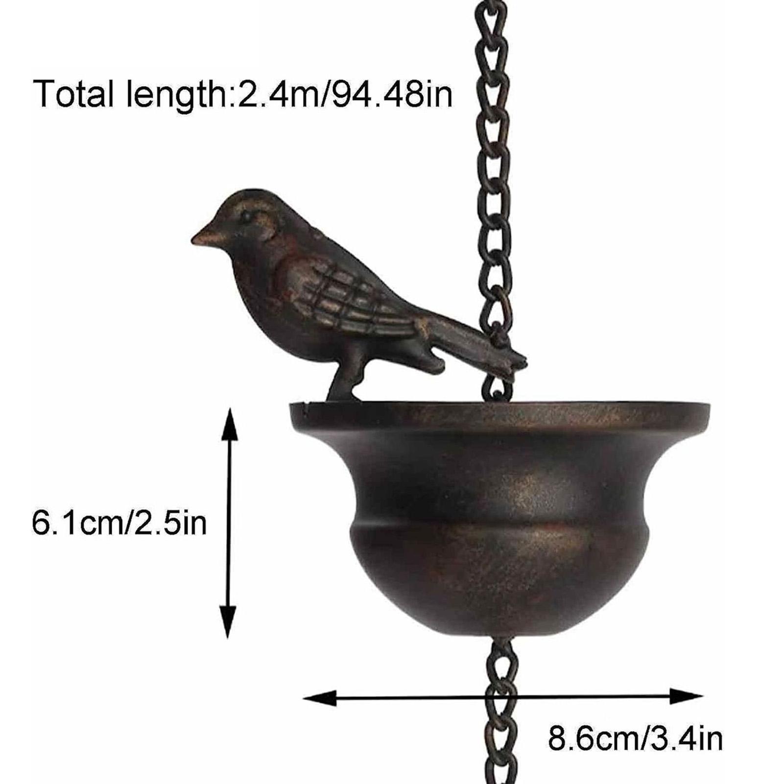 

2.4m Birds On Cup Rain Chain for Gutters Decorative Rain Chimes for Outside Vintage Garden Rainwater Diverter Catcher Chains