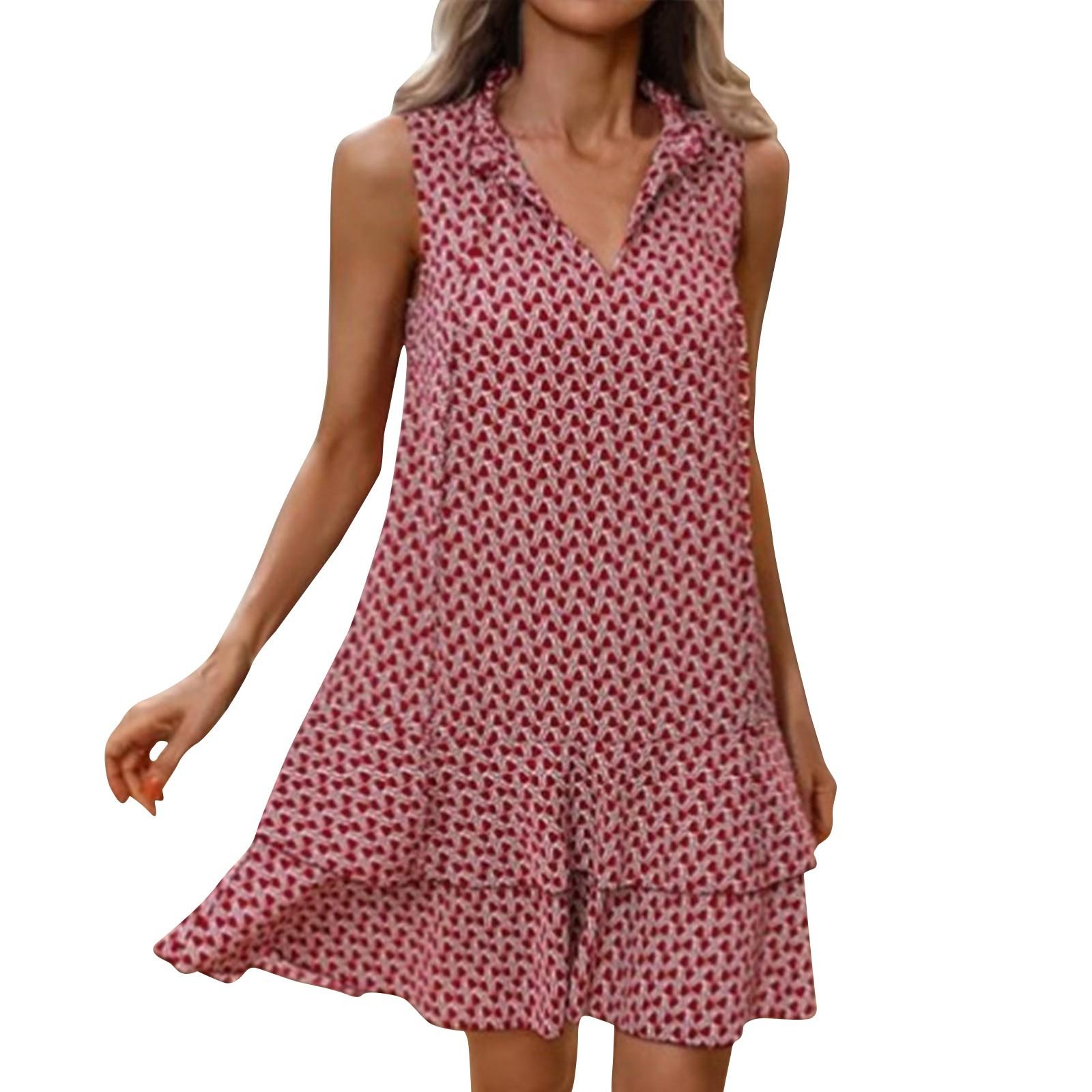 

Популярное богемное платье без рукавов с V-образным вырезом и завязками XL красный