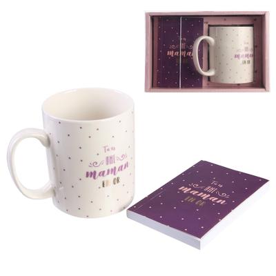 [Q7733] - Ceramic Mug and Notebook Set 'You Are a Golden Mom' White Pink Purple - 9.5x7 Cm (30 Cl)