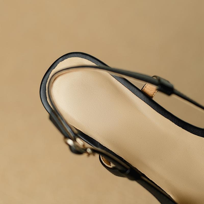 Fashion Women's New Spring/Summer Round Head Genuine Leather Sheepskin Low Heel Large Size Small Fragrant Baotou Sandals