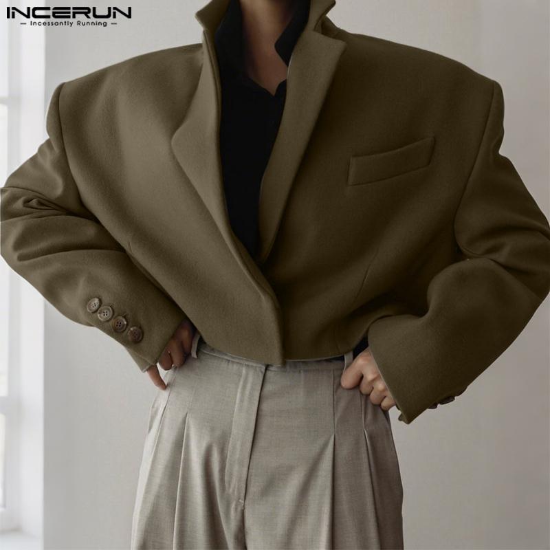 INCERUN Autumn Winter Men Long Sleeve Melton Cropped Short Blazer Coats