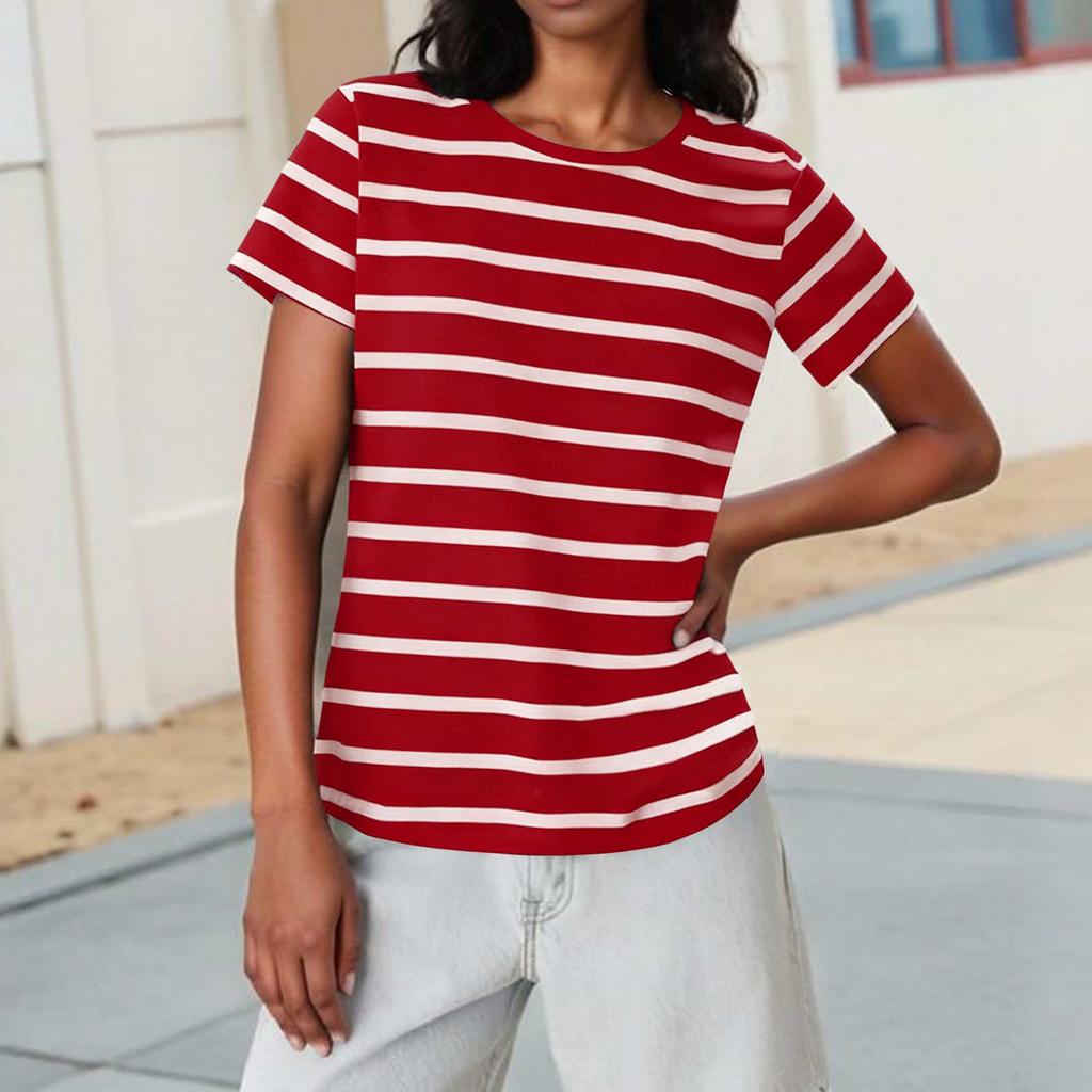 Damen Casual Mode Gestreift Bedrucktes Kurzarmhemd