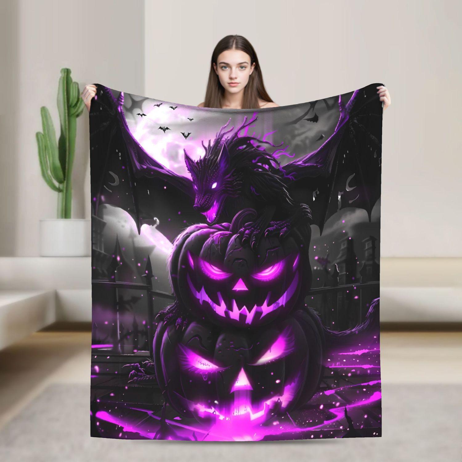 Halloween Spooky Purple Pumpkin Blanket - Soft Outdoor Holiday Throw 70x100cm