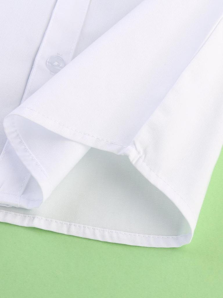 Kids' Long-Sleeve White Shirt with Pocket for Boys - Perfect for School Uniforms in Spring and Autumn