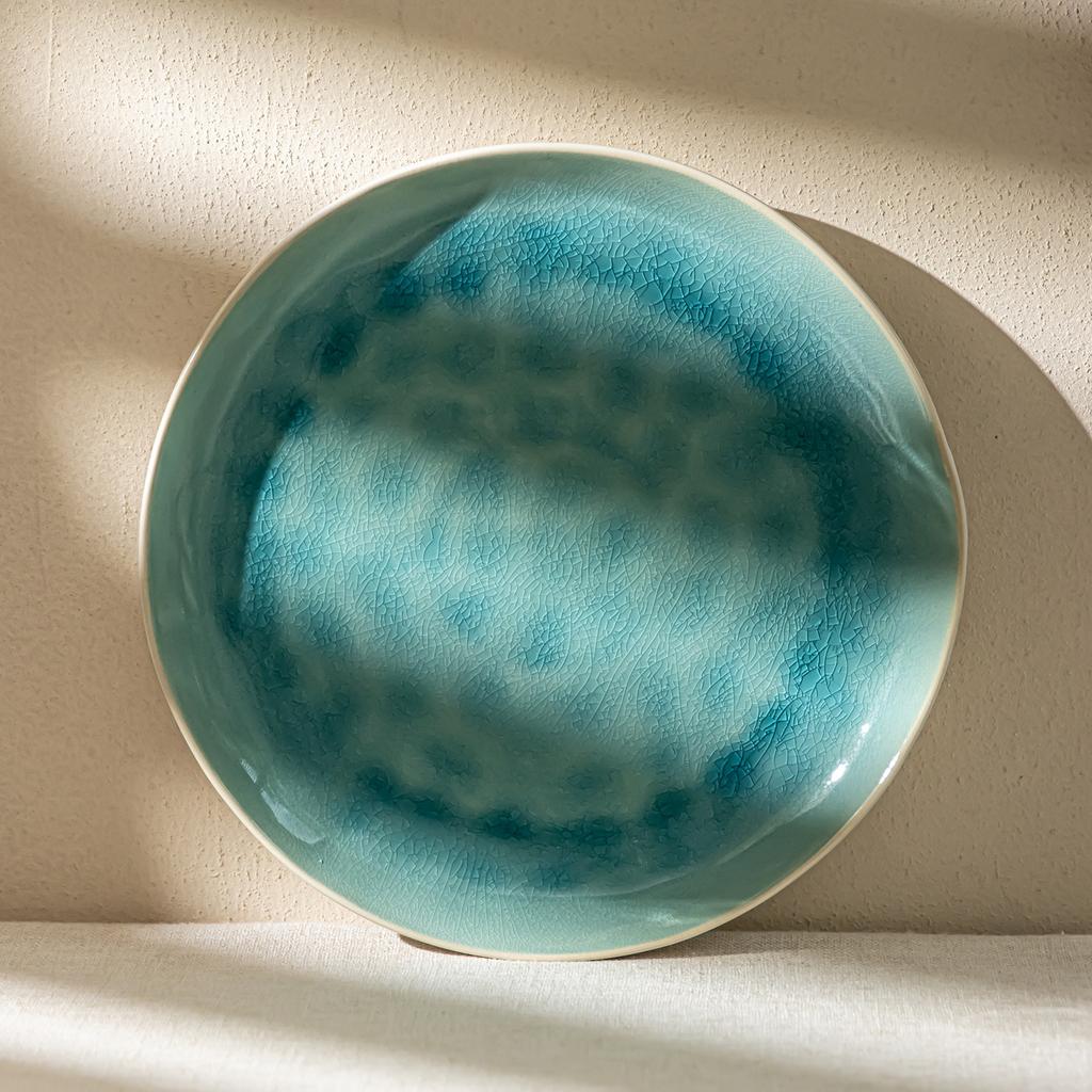 Special Ice Crack Glaze Large Plate Retro Ceramic Plate Home Restaurant Round Plate Steak Plate Tableware Plate