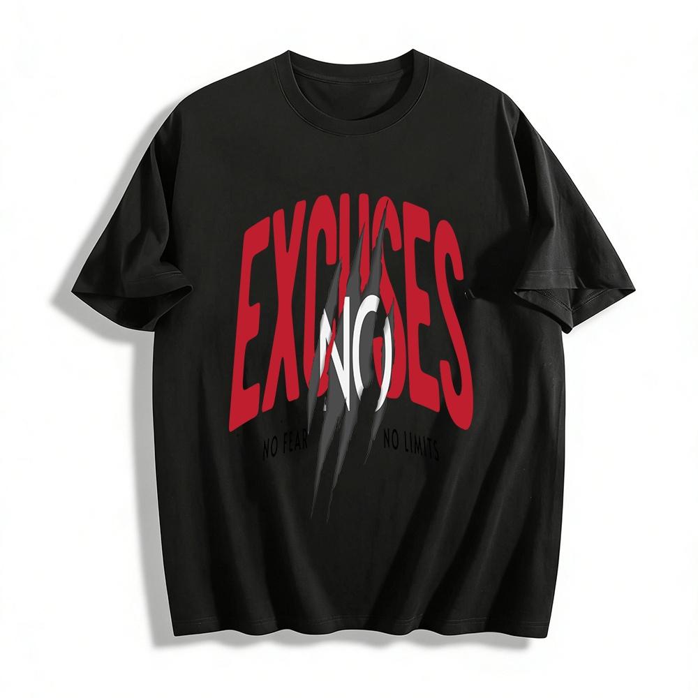 No Excuses No Fear No Limits Motivational Graphic Casual Top Pure cotton T-shirt XXS