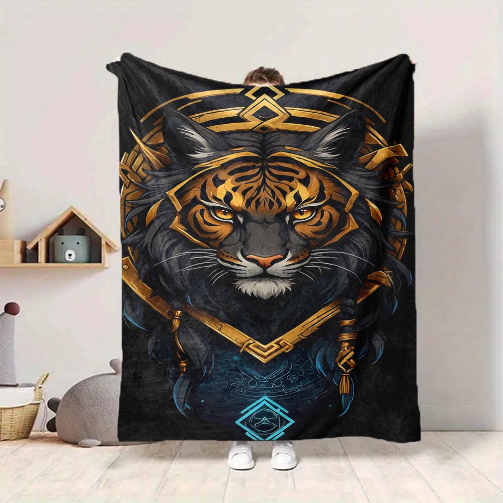 1PC Tiger Head Ornament Blanket - Soft Warm All-Season Throw for Sofa, Bed, Car, Office, Throw For Sofa yy250916110