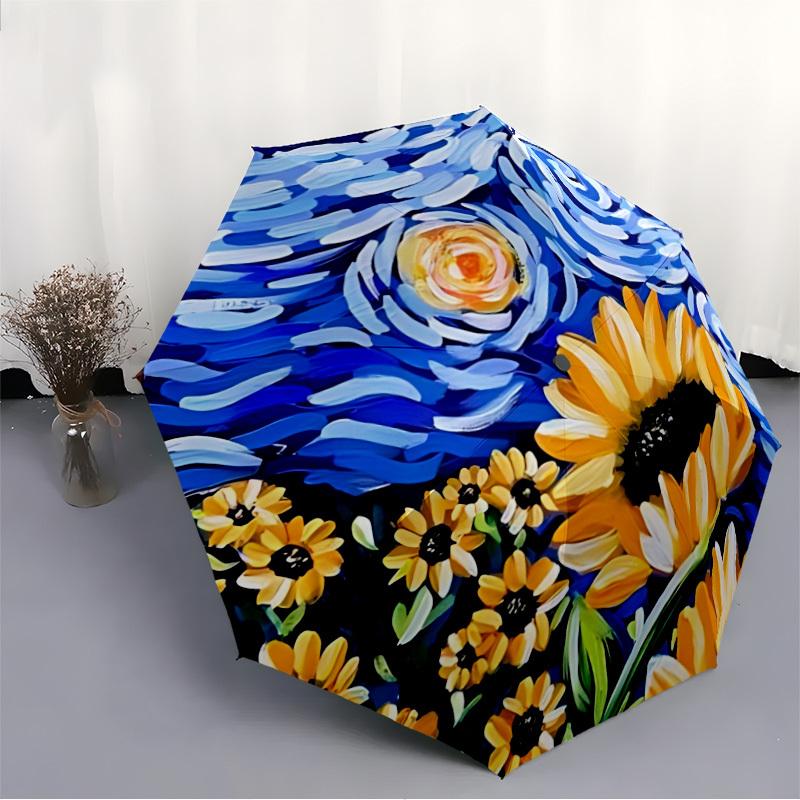 1pc Sunflowers Automatic Opening/Closing Umbrella with Operation & Windproof Canopy - Folding Design, Holiday Gift Yy260225181