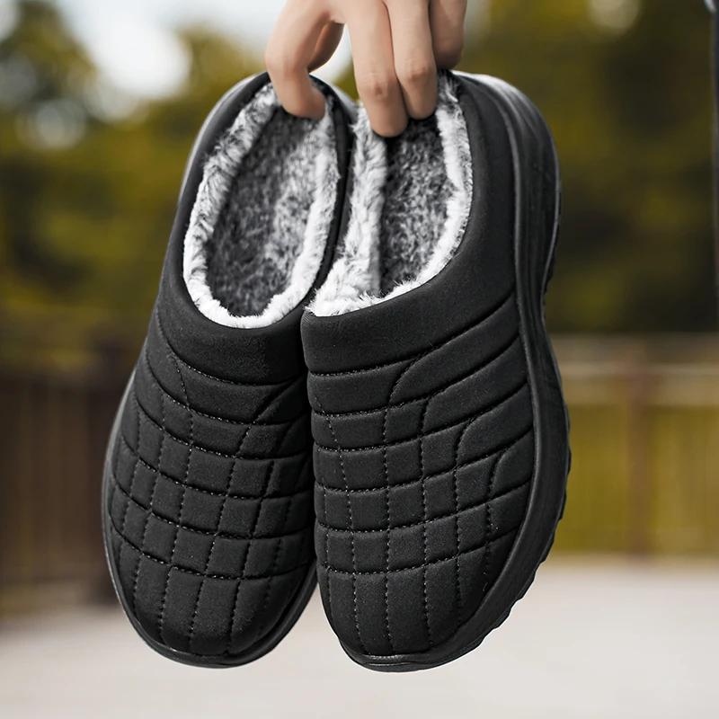

Winter Warm Men Cotton Casual Shoes Comfortable Mens Home Slippers Half Loafers Snow Shoes with Fur Slip-on Light Flat Shoes 39 чорний