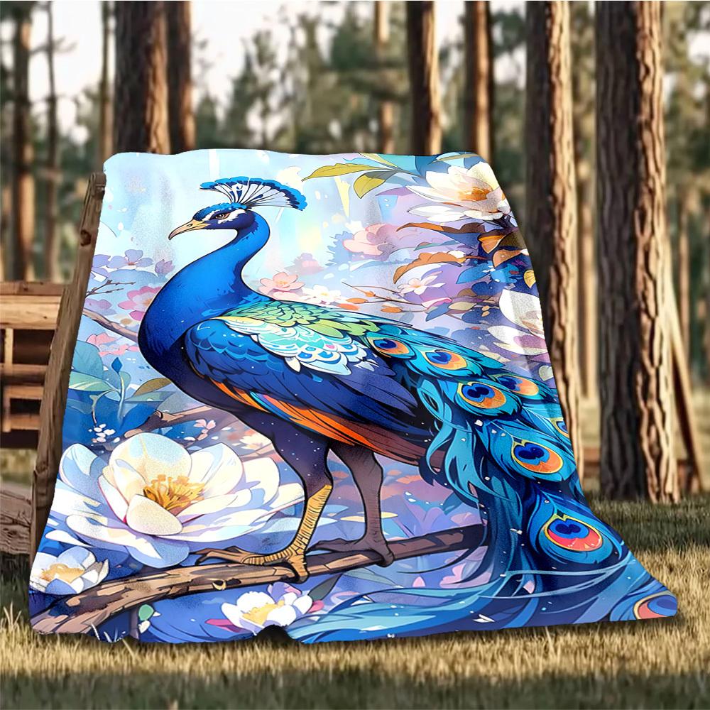 1pc Peacock Feather Artwork Outdoor Flannel Blanket, Cozy & Warm Soft Te Playful Design, Napping Camping,