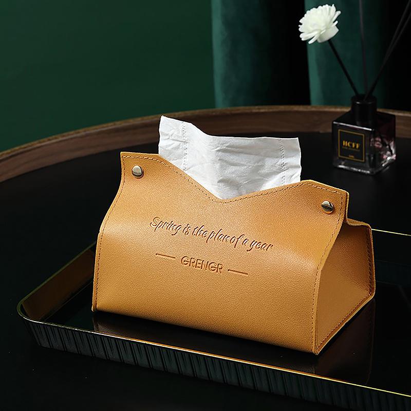 Solid Color Minimalist Leather Tissue Case Napkin Holder Storage Container Car Tissue Box Home Living Room Decoration