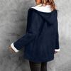 Women's Button Suede Long Windbreaker Coat Warm Long Sleeve Jacket Hooded Coat