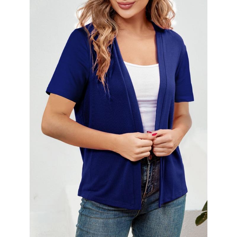 Short-sleeved Solid-color Casual, Slimming, Versatile and Elegant Top, Knitted Sweater Cardigan