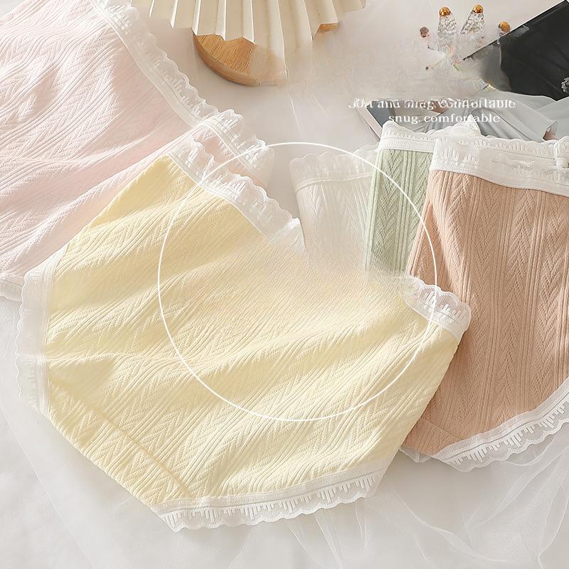 Cream Girl Underwear Sweet Lace Briefs Pure Cotton Skin Friendly Breathable Bag Hip High Elastic Mid Waist Underwear for Women Panties