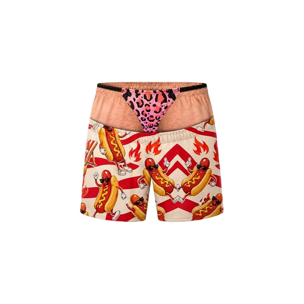 Men's Fun Printed Stretch Waist Drawstring Shorts, Beach Pants, Swimming Trunks