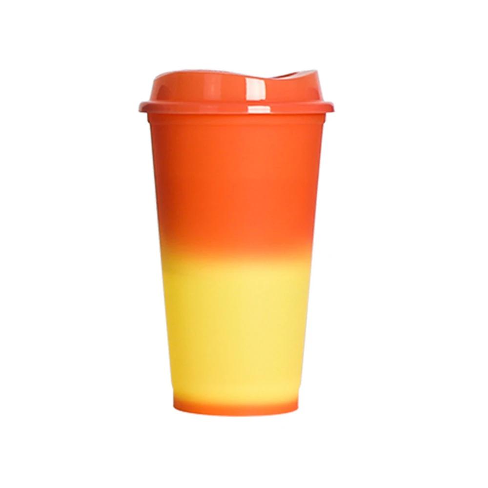 

1 шт., меняющая цвет чашка, 16 унций, многоразовые пластиковые стаканчики с крышкой, кофейная чашка для сока, посуда для напитков 16OZ