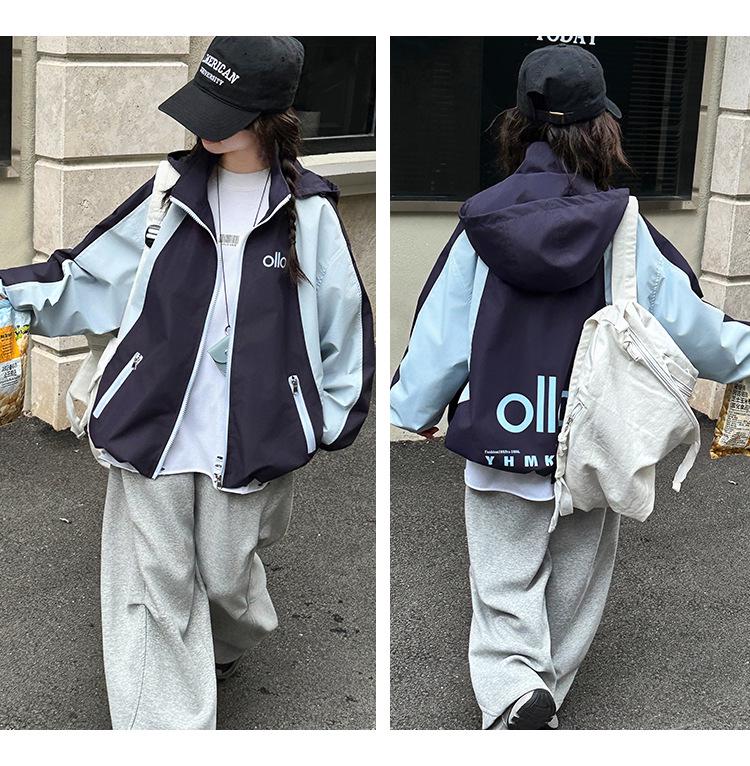 Girls' 2025 Spring/Autumn Hooded Jacket: Fashionable Windbreaker for Kids with Street Style
