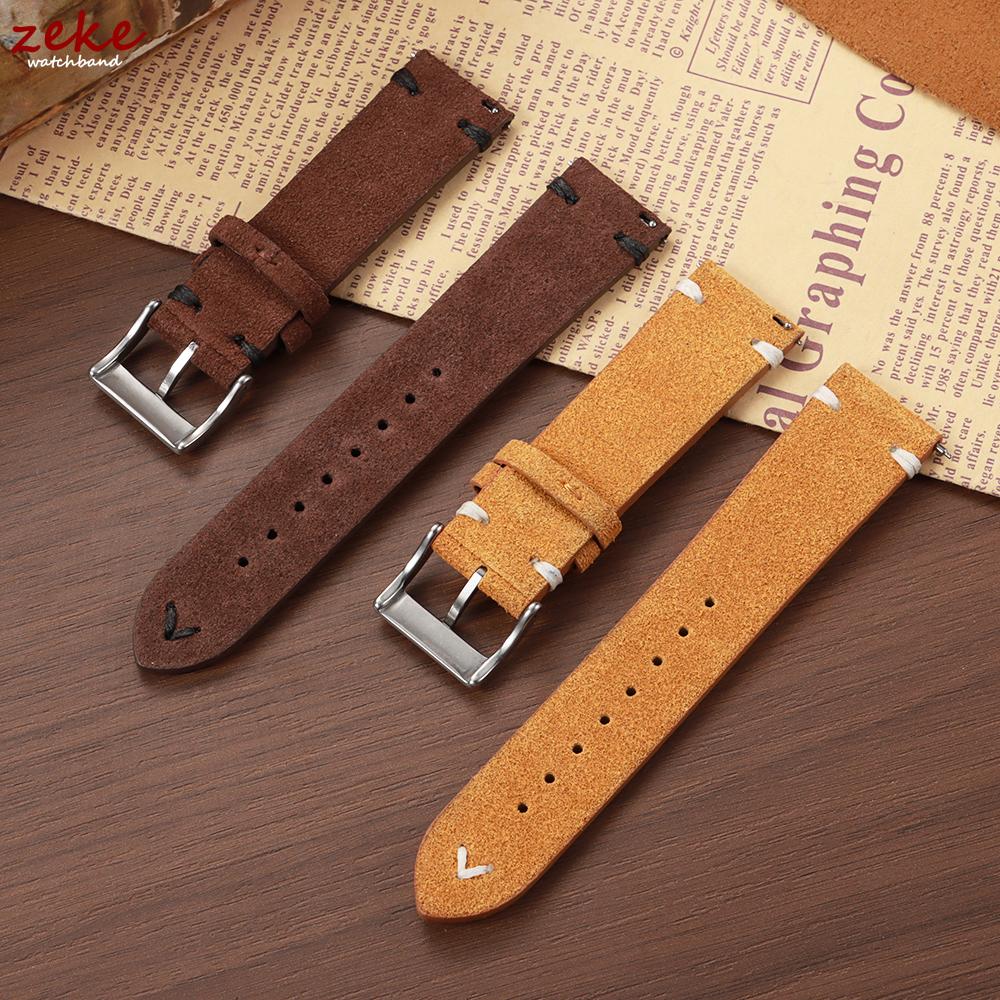 Soft Suede Genuine Leather Watch Strap 18mm 20mm 22mm for Samsung Watch6 5/4/3 Calfskin Bracelet Handmade Stitching Wristband