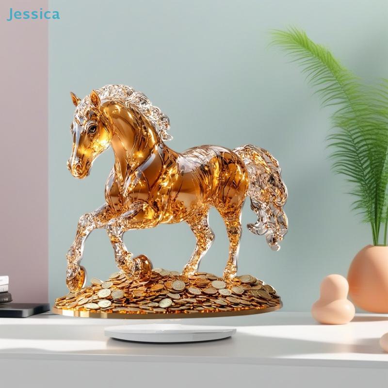 Golden Crystal Horse Figurine | Wealth-Themed Home Decor Statue For Desk Shelf Lucky Ornament