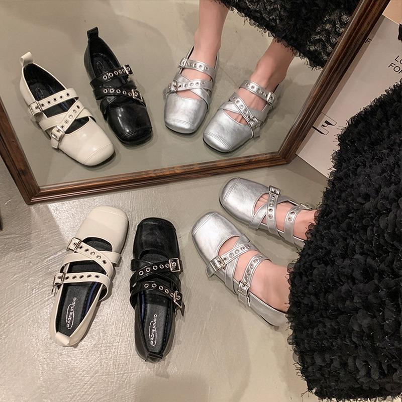 Fashion Designer Spring Women Mary Jane Shoes Fashion Square Toe Ladies Comfort Soft Sole Flats Women's Belt buckle Ballerinas Shoes