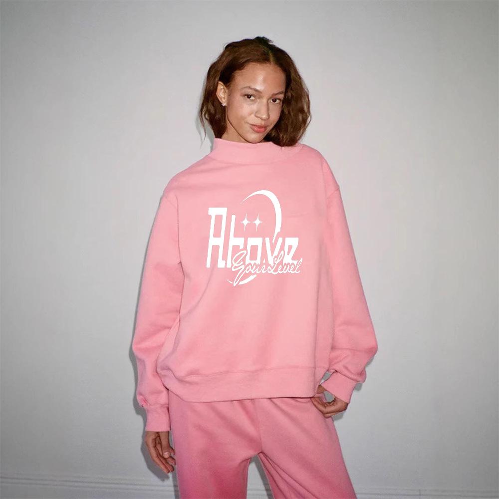 Heavyweight European Women's High Neck Casual Hoodie with Letter Print